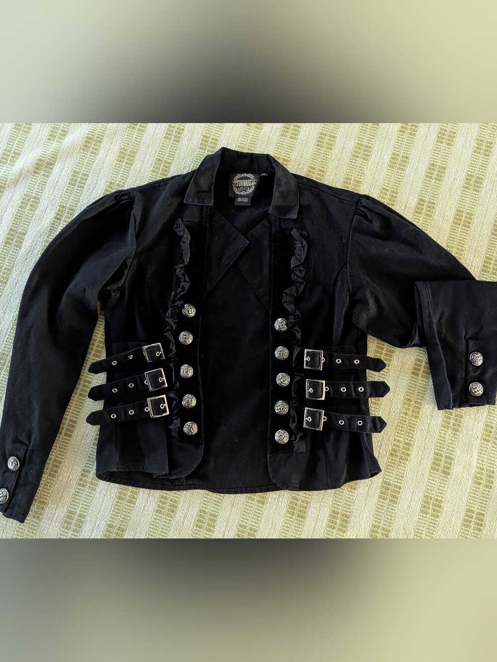 Black Buckle-Detail Marching/Military-Style Blazer